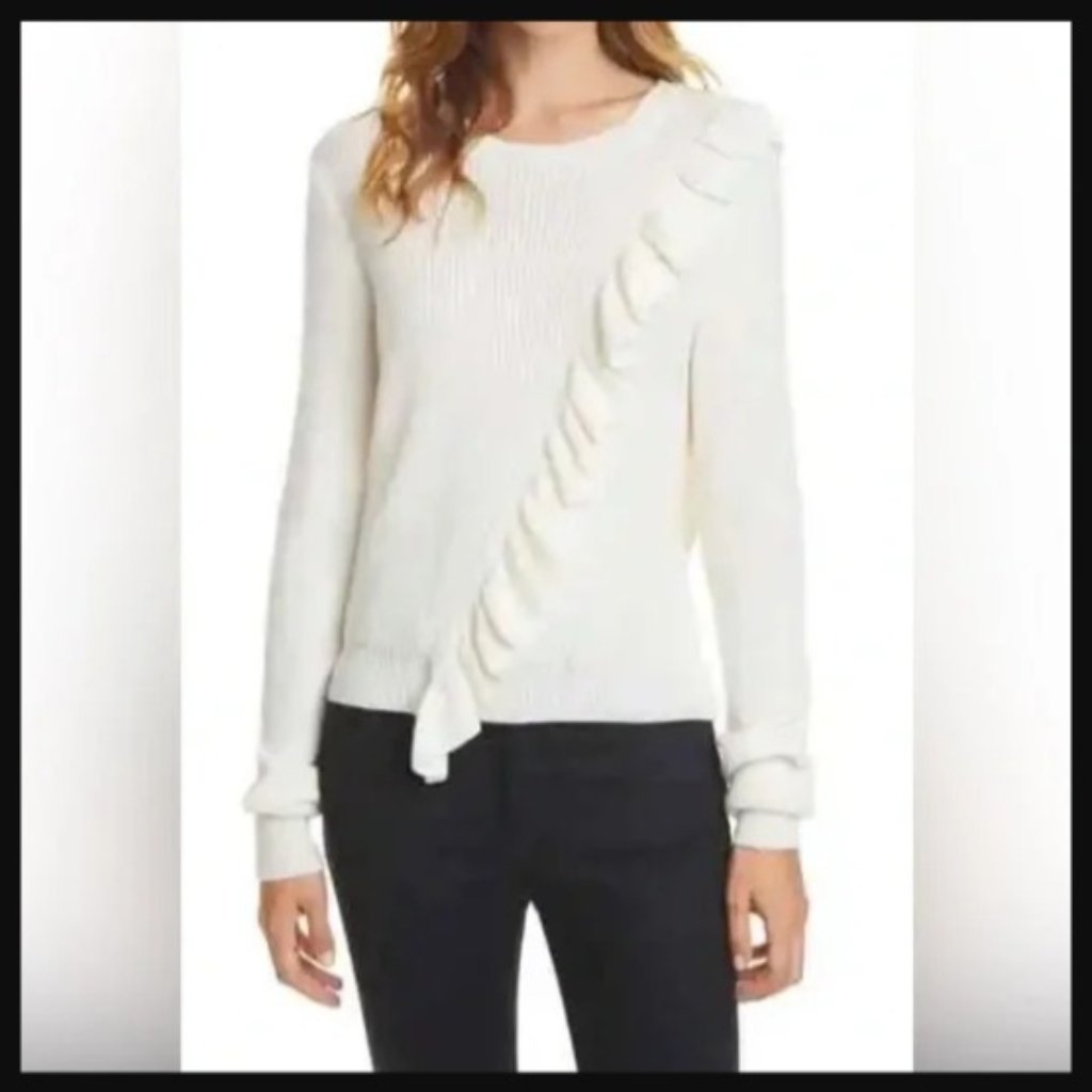 Joie Viviana Ruffle Front Knit Beige Sweater Sz L Nwt
